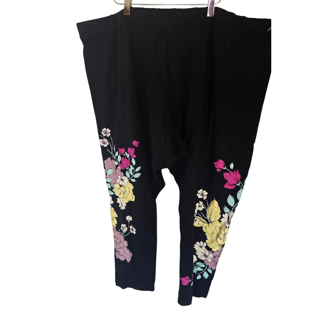 Roamans Womens Plus Size 4X Black Floral Graphic Print‎ Leggings 34/36